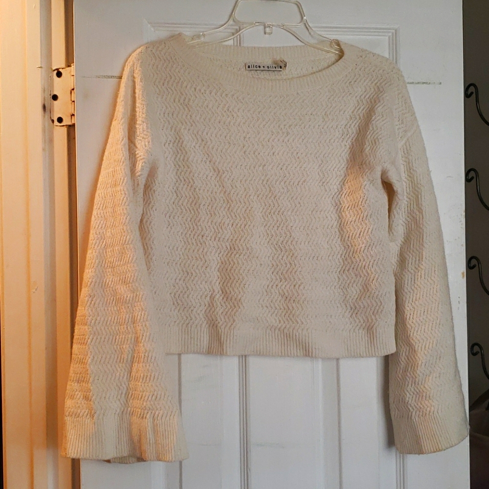 Alice + Olivia crop cream wool sweater bell sleeve